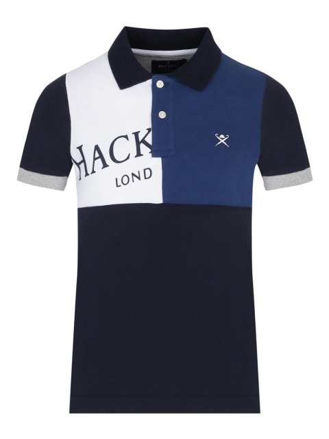 

HACKETT LONDON Boys Blue & White Cotton Colourblocked Polo Collar T-shirt