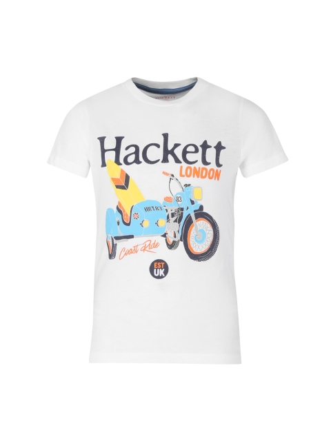 

HACKETT LONDON Boys White & Blue Printed Applique T-shirt