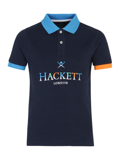 

HACKETT LONDON Boys Navy Blue Typography Polo Collar T-shirt