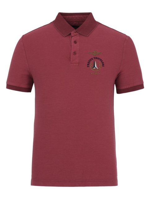 

Aeronautica Militare Men Burgundy Solid Cotton Polo Collar T-shirt