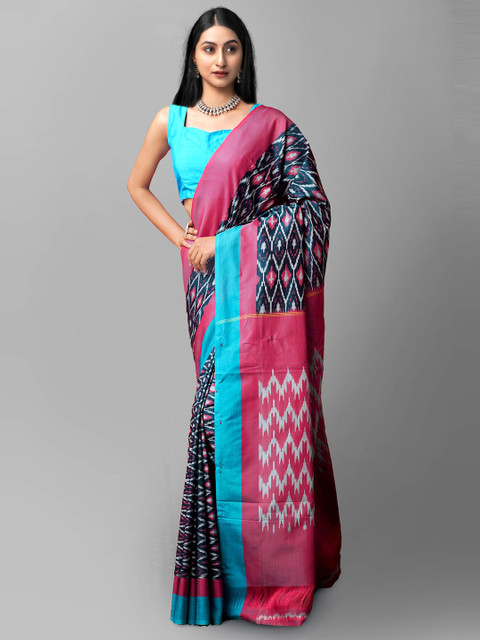 

Unnati Silks Sea Green & Magenta Silk Cotton Pochampally Saree