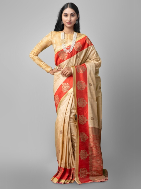 

Unnati Silks Women Cream Arani Kanjivaram Silk Cotton Saree