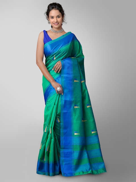 

Unnati Silks Green & Blue Embroidered Mysore Silk Cotton Saree