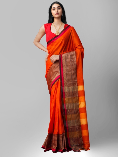 

Unnati Silks Orange & Gold-Toned Woven Design Pure Cotton Narayan Peth Saree