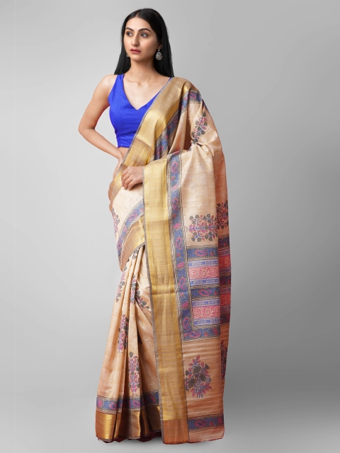 

Unnati Silks Women Brown Hand Block Printed Maheshwari Jute Sico Saree