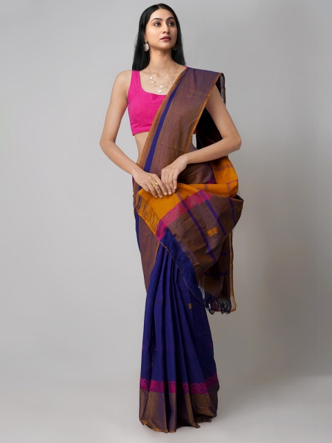 

Unnati Silks Violet & Pink Woven Design Pure Cotton Mangalagiri Saree