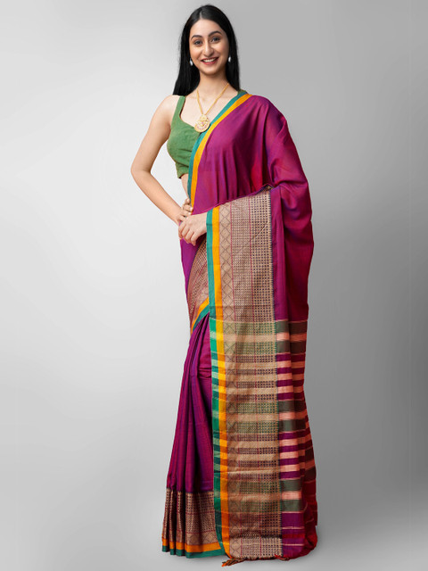 

Unnati Silks Purple & Yellow Woven Design Pure Cotton Narayan Peth Saree