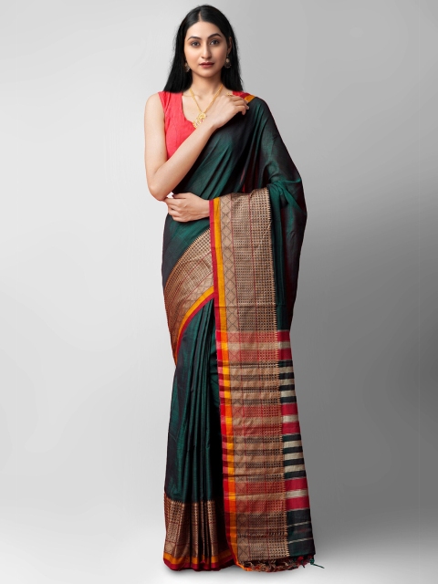 

Unnati Silks Green & Red Zari Pure Cotton Narayan Peth Saree