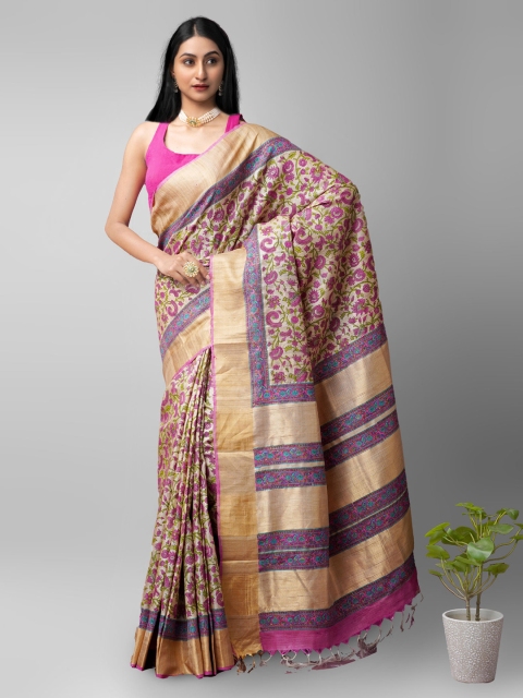 

Unnati Silks Brown & Purple Ethnic Motifs Pure Silk Handloom Tussar Saree