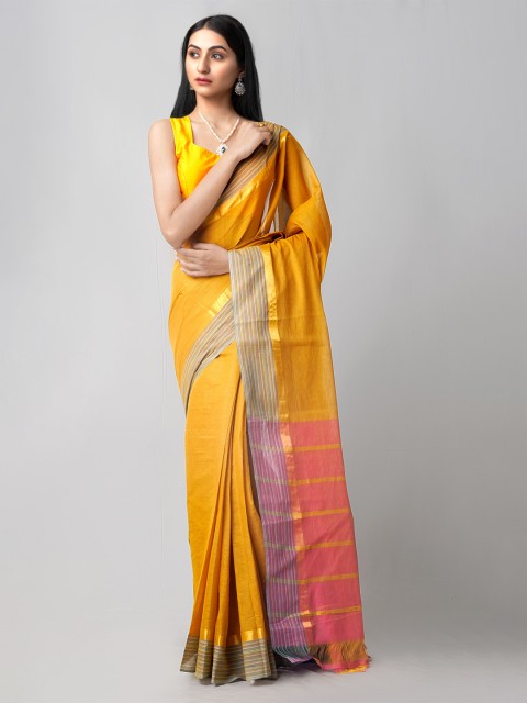 

Unnati Silks Yellow & Pink Woven Design Pure Cotton Mangalagiri Saree