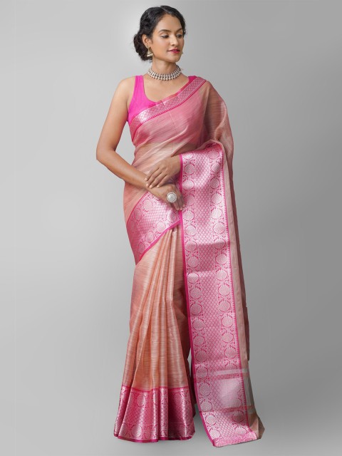 

Unnati Silks Pink & Peach-Coloured Woven Design Tissue Kota Saree