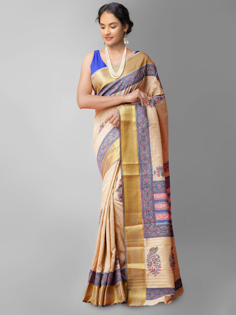 

Unnati Silks Brown Hand Block Printed Maheshwari Jute Sico Saree