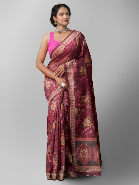 

Unnati Silks Women Maroon Digital Printed Chanderi Sico Saree