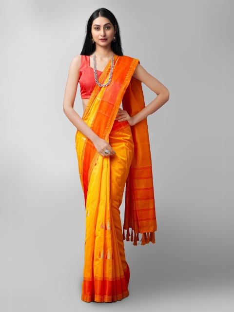 

Unnati Silks Yellow & Red Woven Design Silk Cotton Mysore Silk Saree