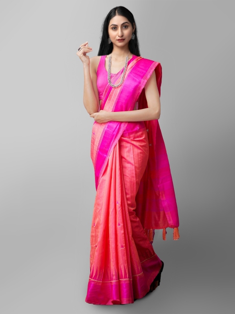 

Unnati Silks Pink & Coral Striped Mysore Silk Cotton Saree