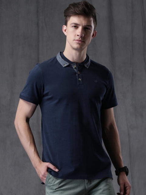 

WROGN Men Navy Solid Polo T-shirt, Navy blue