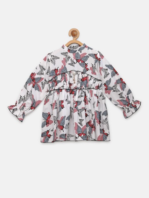 

NYNSH- PlusS Kids Girls White Floral Printed Fit And Flare Dress