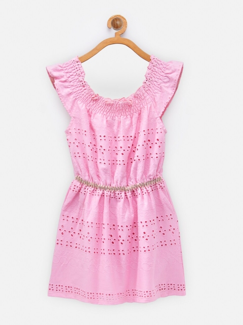 

NYNSH- PlusS Kids Girls Pink Pure Cotton Schiffli Dress