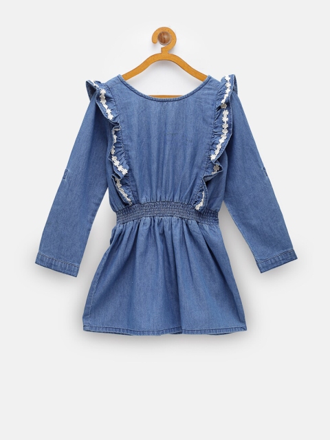 

NYNSH- PlusS Kids Girls Blue Ruffles Detail Cotton A-Line Dress