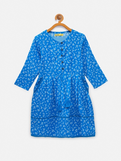 

NYNSH- PlusS Kids Girls Blue Floral Printed Cotton A-Line Dress