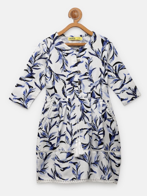 

NYNSH- PlusS Kids Girls White & Blue Floral Printed Dress