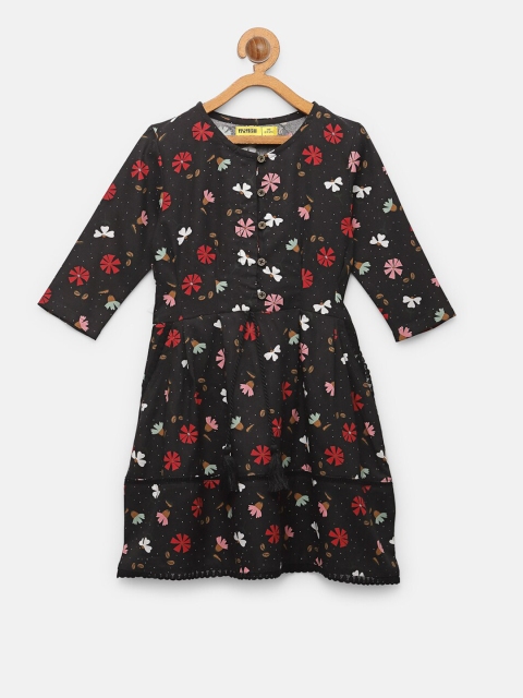 

NYNSH- PlusS Kids Girls Black Floral Printed Dress
