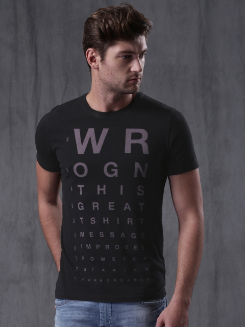 

WROGN Men Black Printed Round Neck T-shirt