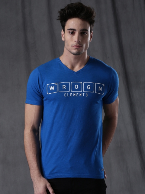 

WROGN Men Blue Printed T-shirt