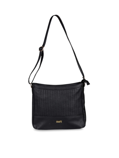 

OsaiZ Black Textured Structured Sling Bag with Quilted