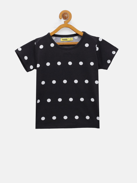 

NYNSH- PlusS Kids Girls Black & White Printed Pure Cotton T-shirt