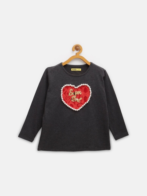 

NYNSH- PlusS Kids Girls Charcoal Applique Cotton T-shirt