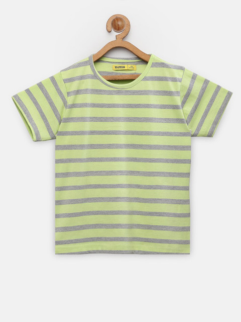 

NYNSH- PlusS Kids Girls Green & Grey Melange Striped Cotton T-shirt