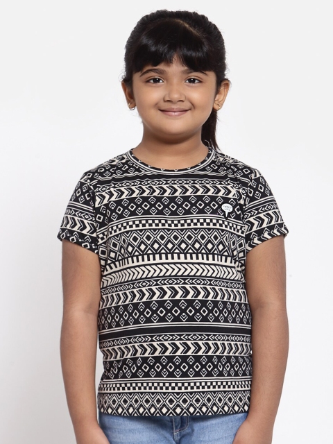 

NYNSH- PlusS Kids Girls Black & White Printed Pure Cotton T-shirt