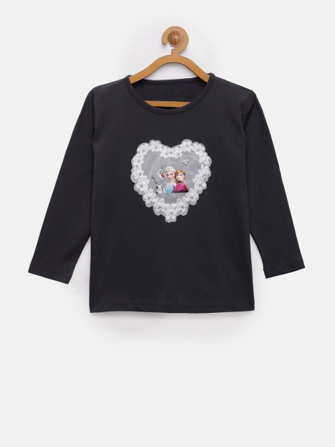 

NYNSH- PlusS Kids Girls Navy Blue Printed Applique T-shirt