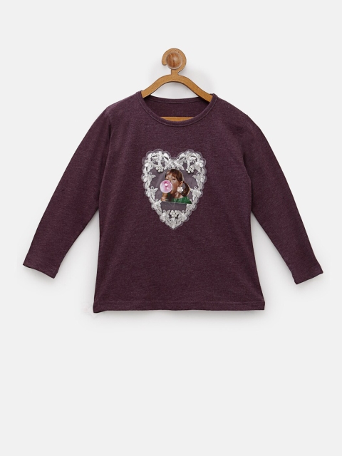 

NYNSH- PlusS Kids Girls Purple Printed Applique T-shirt