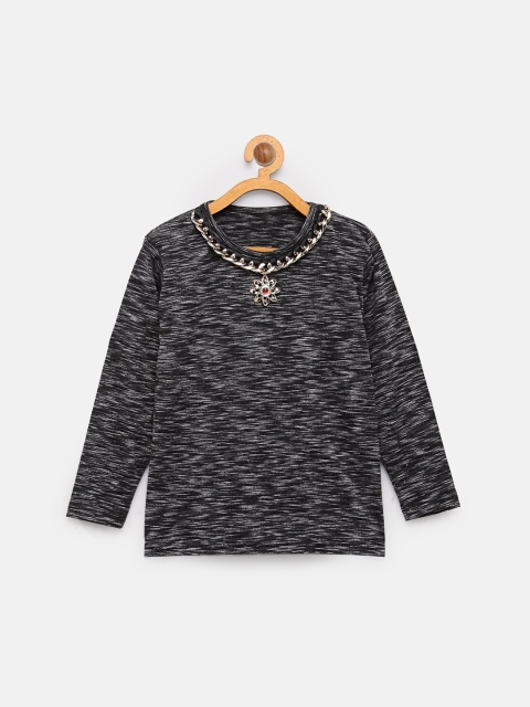 

NYNSH- PlusS Kids Girls Black & Gold-Toned Embellished Pure Cotton Top