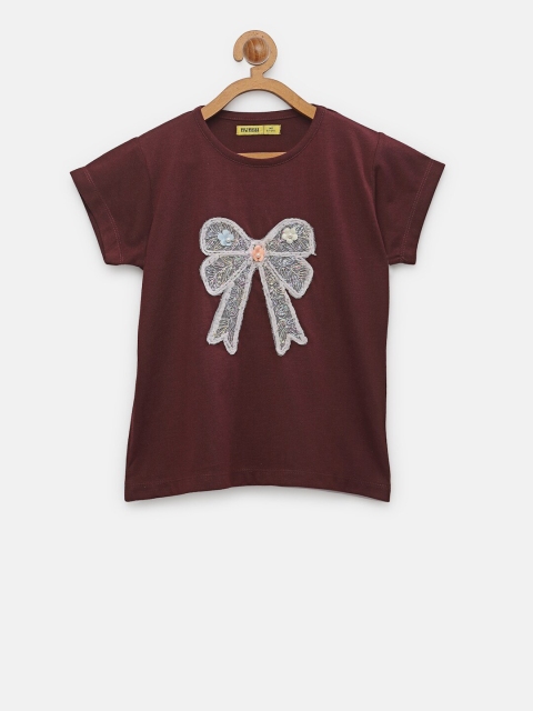 

NYNSH- PlusS Kids Girls Burgundy Floral Printed Applique T-shirt