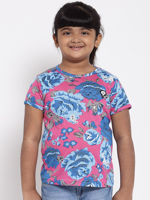 

NYNSH- PlusS Kids Girls Pink Floral Printed Cotton T-shirt