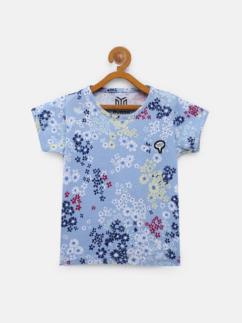 

NYNSH- PlusS Kids Girls Blue Floral Printed Cotton T-shirt