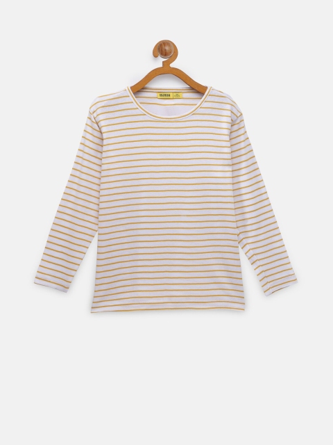 

NYNSH- PlusS Kids Girls White & Mustard Yellow Striped T-shirt