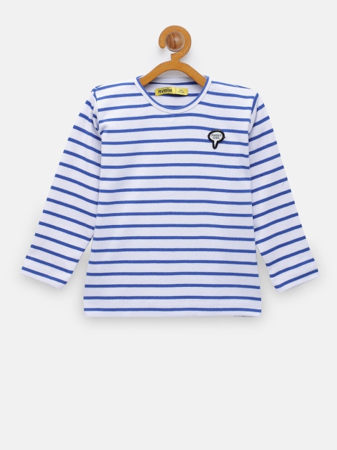 

NYNSH- PlusS Kids Girls White & Blue Striped Cotton T-shirt