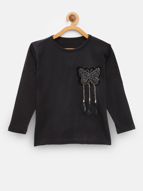 

NYNSH- PlusS Kids Girls Black & Silver-Toned Embellished Pure Cotton Top