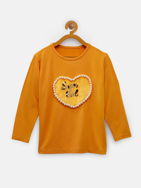 

NYNSH- PlusS Kids Girls Mustard Yellow Applique Cotton T-shirt