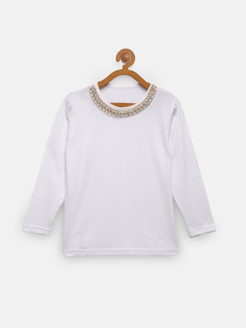 

NYNSH- PlusS Kids Girls White Embellished Cotton T-shirt