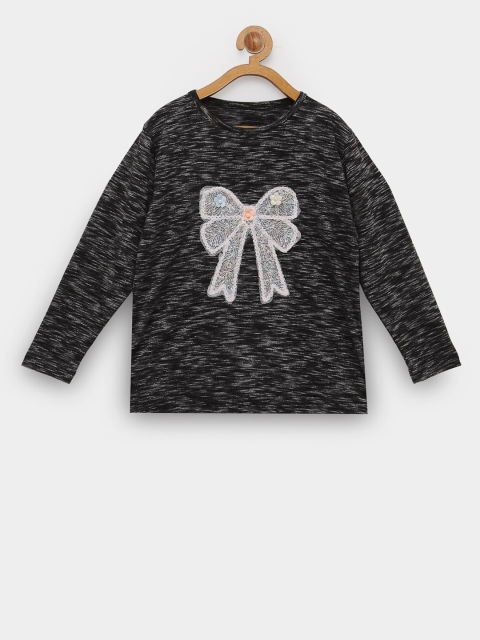 

NYNSH- PlusS Kids Girls Black Floral Applique T-shirt