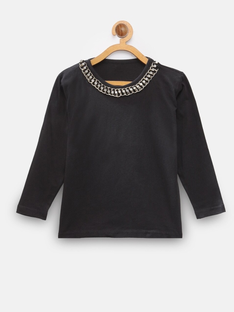 

NYNSH- PlusS Kids Girls Black Embellished Cotton T-shirt