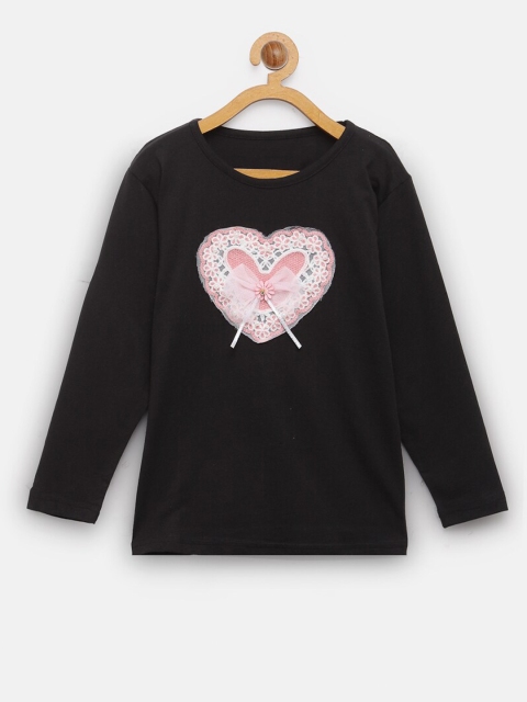 

NYNSH- PlusS Kids Girls Black Applique Cotton T-shirt