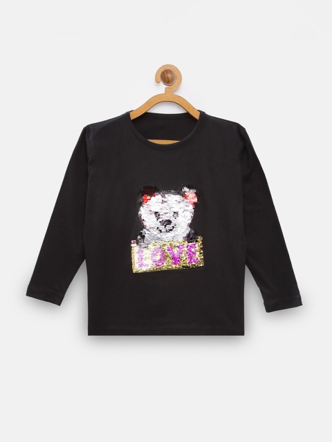 

NYNSH- PlusS Kids Girls Black & White Embellished Pure Cotton T-shirt