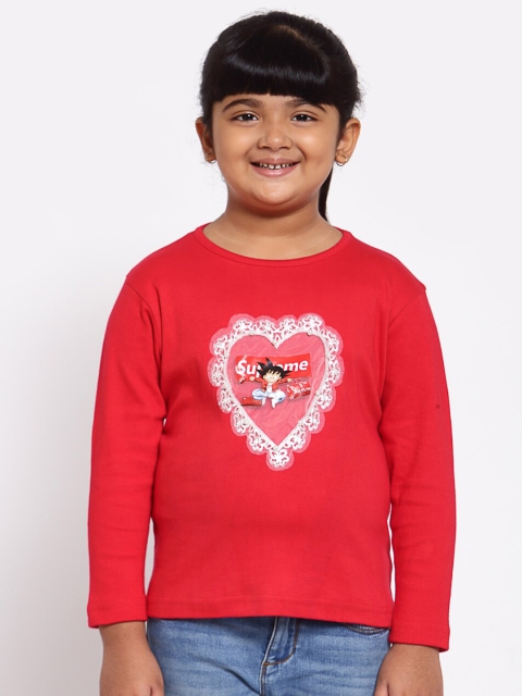 

NYNSH- PlusS Kids Girls Red V-Neck Applique Cotton T-shirt