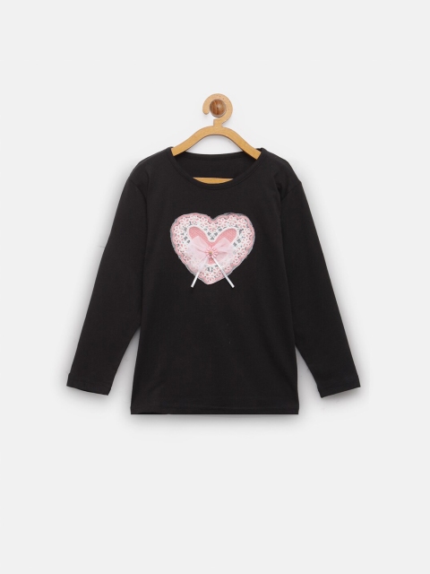 

NYNSH- PlusS Kids Girls Black Applique Cotton T-shirt